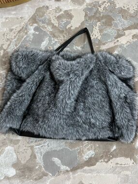 AKIRA Faux Fur Oversized Bag in Grey/Black